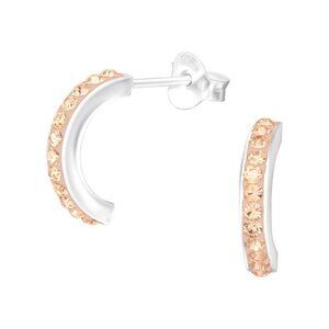 Sterling Silver Dainty Crystal Semi Hoops in Peach